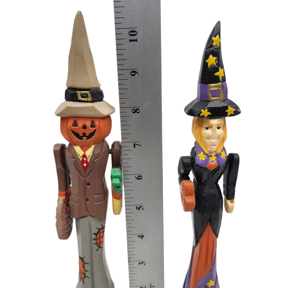 Halloween Wooden Figurines Pumpkin Scarecrow Witch approx 10.25" Moveable Arms - Picture 6 of 6